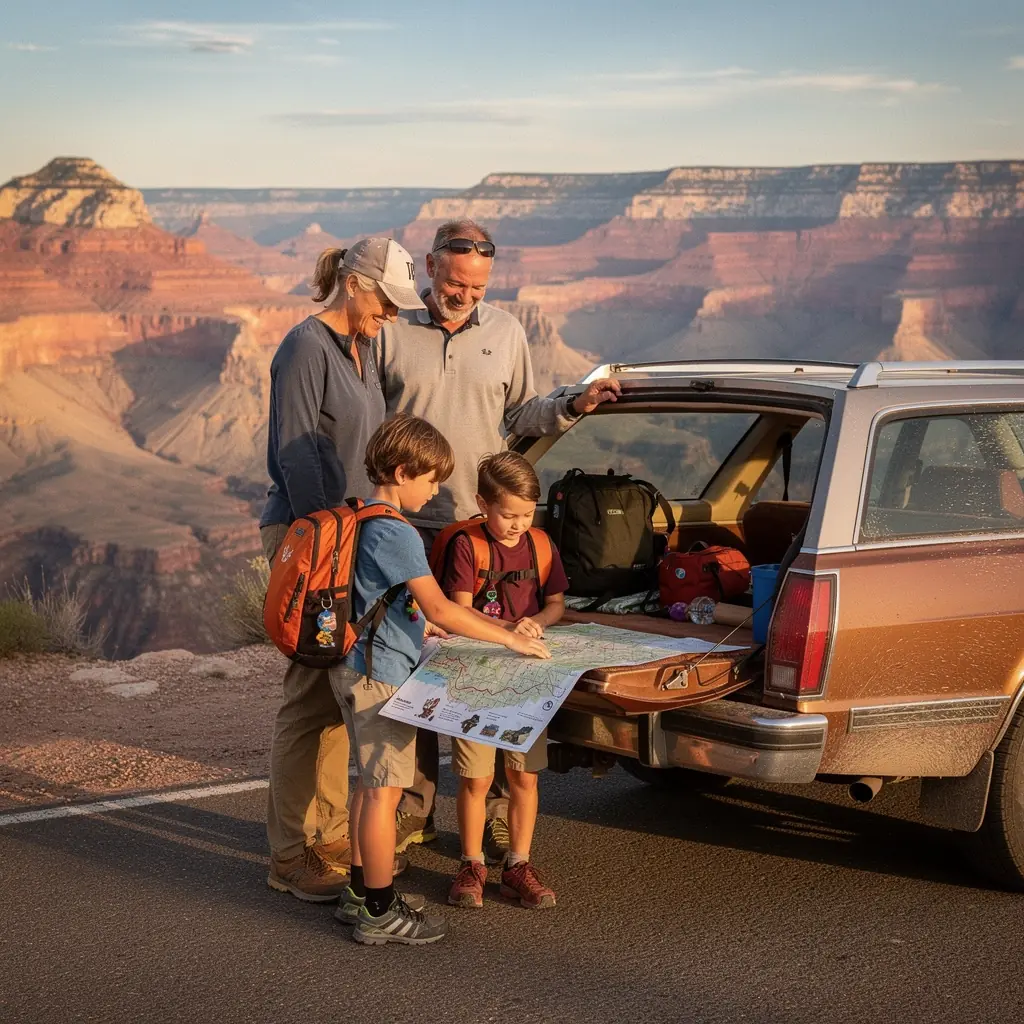 Mapa przedstawiająca sceniczną trasę z atrakcjami turystycznymi w okolicy.